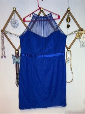 David Tutera Royal Blue Halter Sheer Yoke Cocktail Dress *flaw